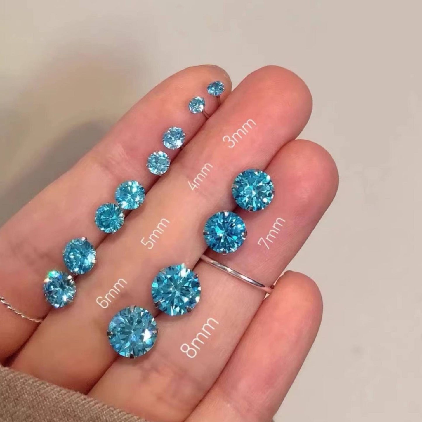 Small Cute Sea Blue Zircon Simple Ear Stud Earrings