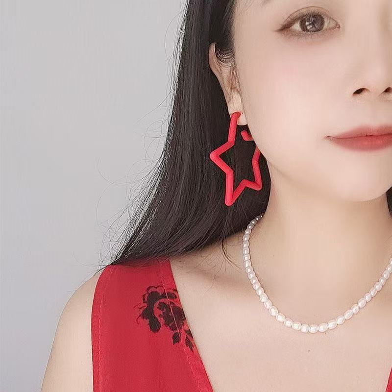 Big Five-pointed Star Western Style Colorful Unique Stud Earrings