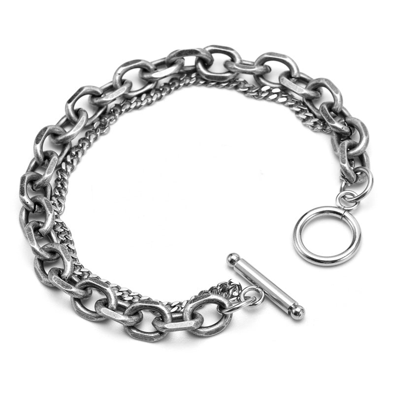 Men's Cold Style Fashion Stainless Steel Buckle Double Layer Hip Hop Bracelet
