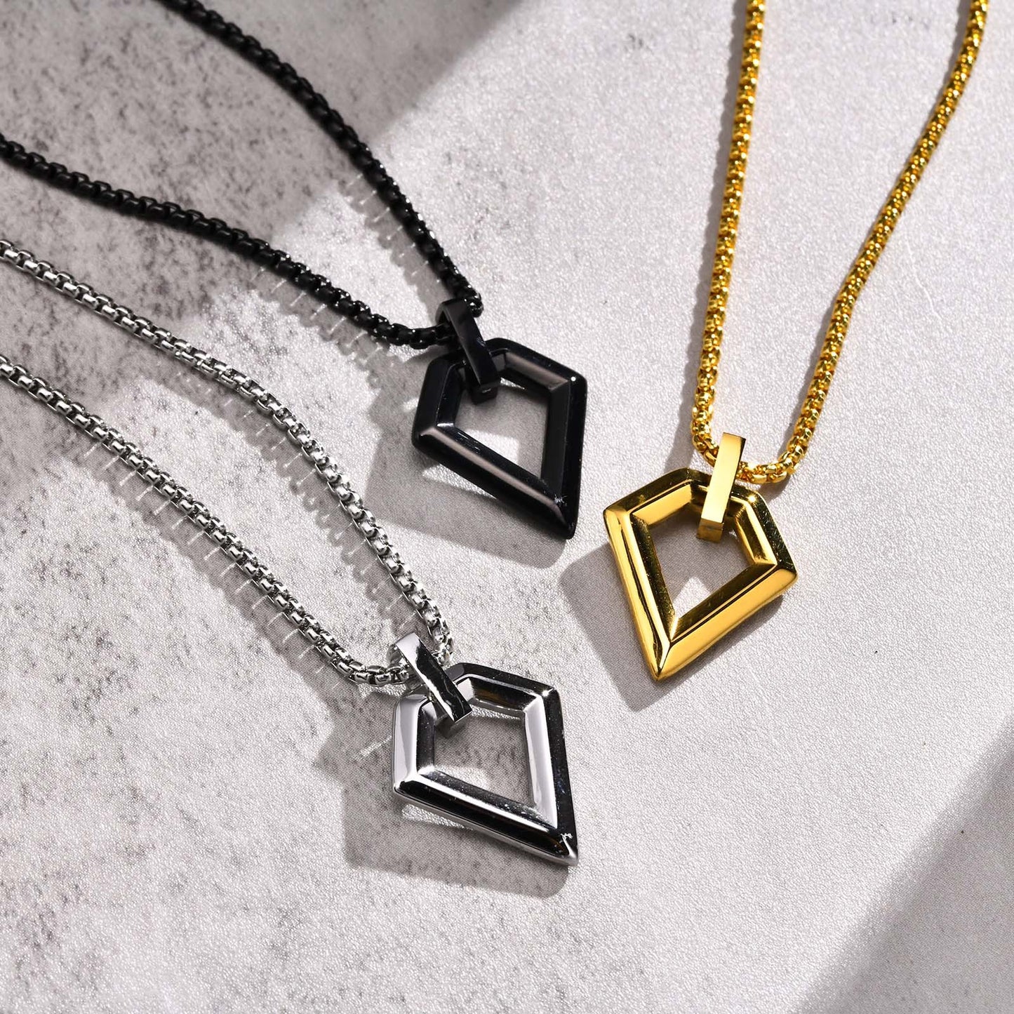 Men's Steel Geometric Oval Rectangular Diamond Simple Pendants