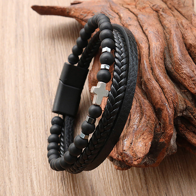 Men's Natural Stone Stainless Steel Tigereye Volcanic Bracelets