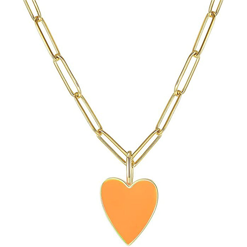 Women's Source Heart-shaped Gold-plated Stainless Steel Clip For Girlish Fashion Love Necklace