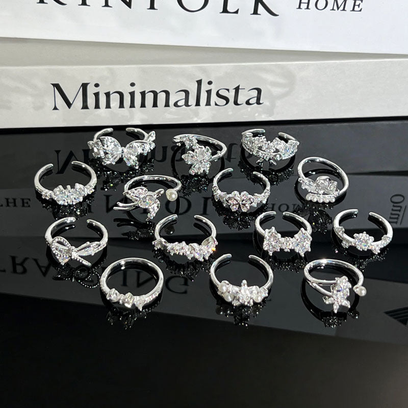 Light Luxury Sier Diamond Pieces Butterfly Mix Match Ring