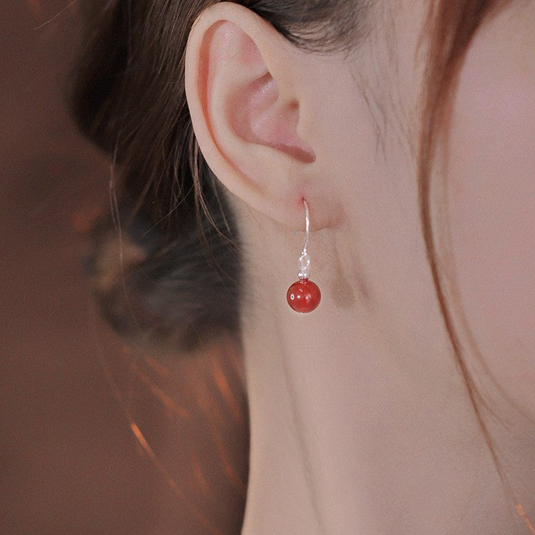 Women's Sier Jade For Summer Red Agate Ear Earrings