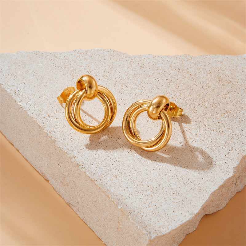 Fashion Personality Geometry Circle Gold-plated Glossy Stainless Stud Earrings