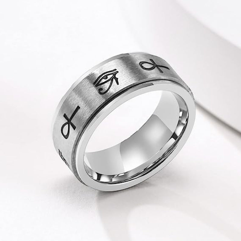 Titanium Steel Marking Cross Horus Eye Rotating Rings