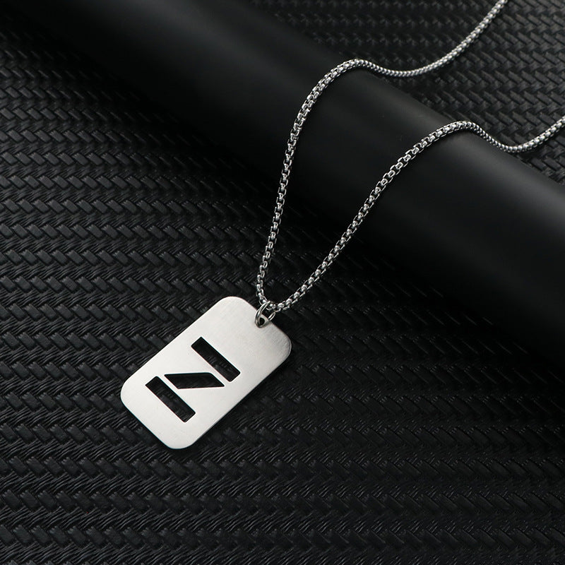 Women's & Men's Hop Sweater Chain Accessories Rectangular Glossy Dog Tag Stainless Pendants