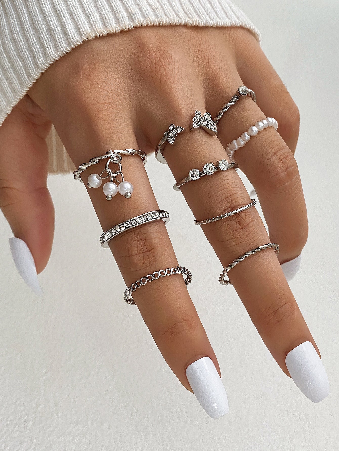 Women's Butterfly Open Set Love Pearl Design Rings