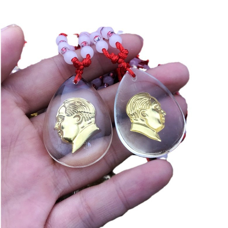 Transparent Crystal Chairman Mao Gold Inlaid Pendants