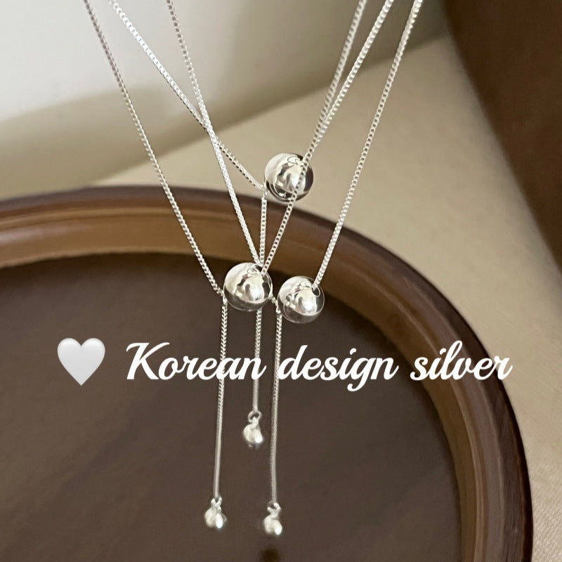 Sier Sterling Bead Tassel Elegant Simple Necklaces