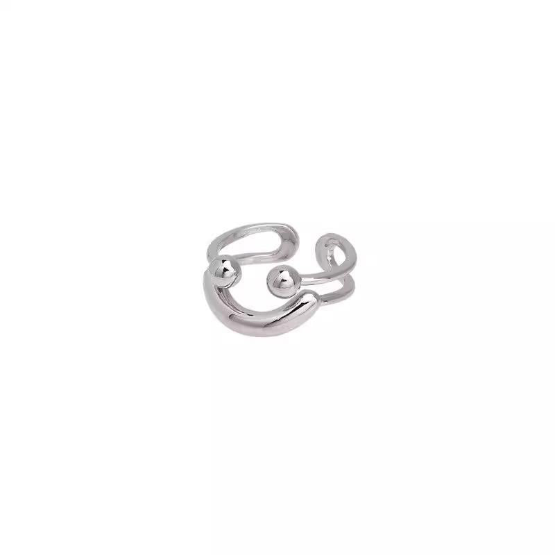 Sier Smiley Face Love Heart-shaped Female Rings