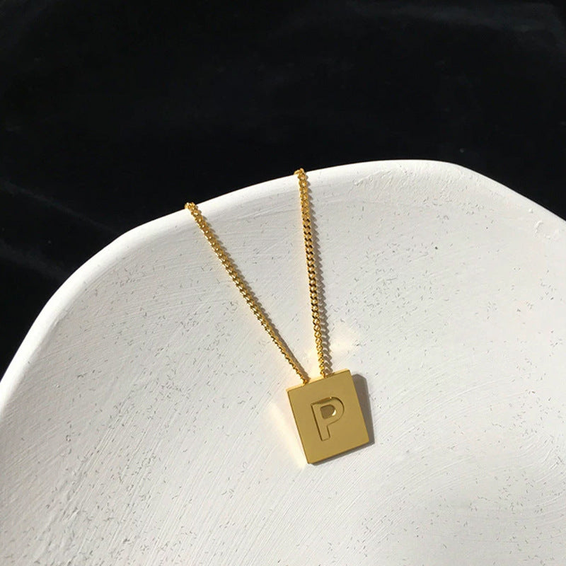 Letter Square Plate English Gold Female Clavicle Necklace