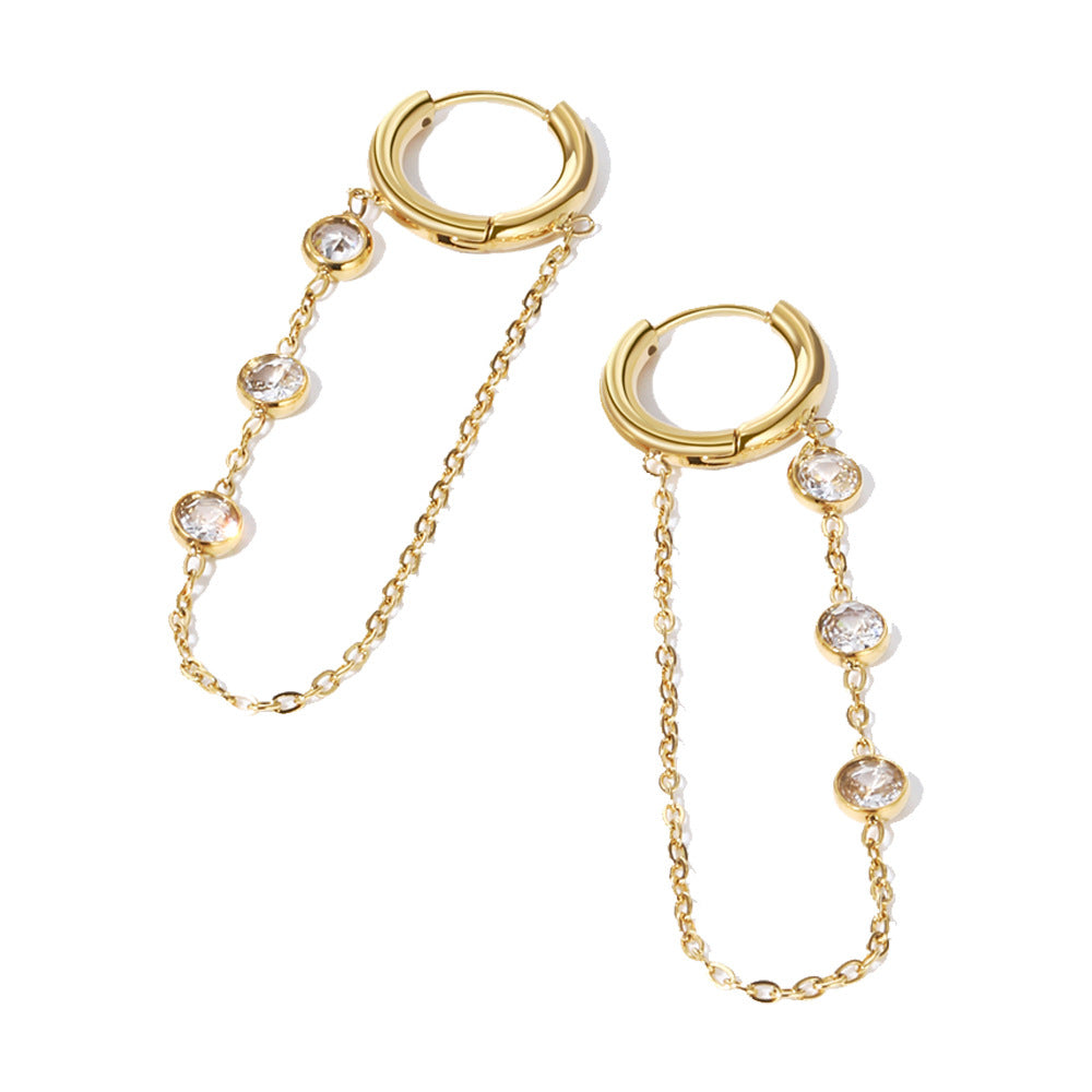 Zircon Tassel Stainless Steel High-grade Light Luxury Earrings