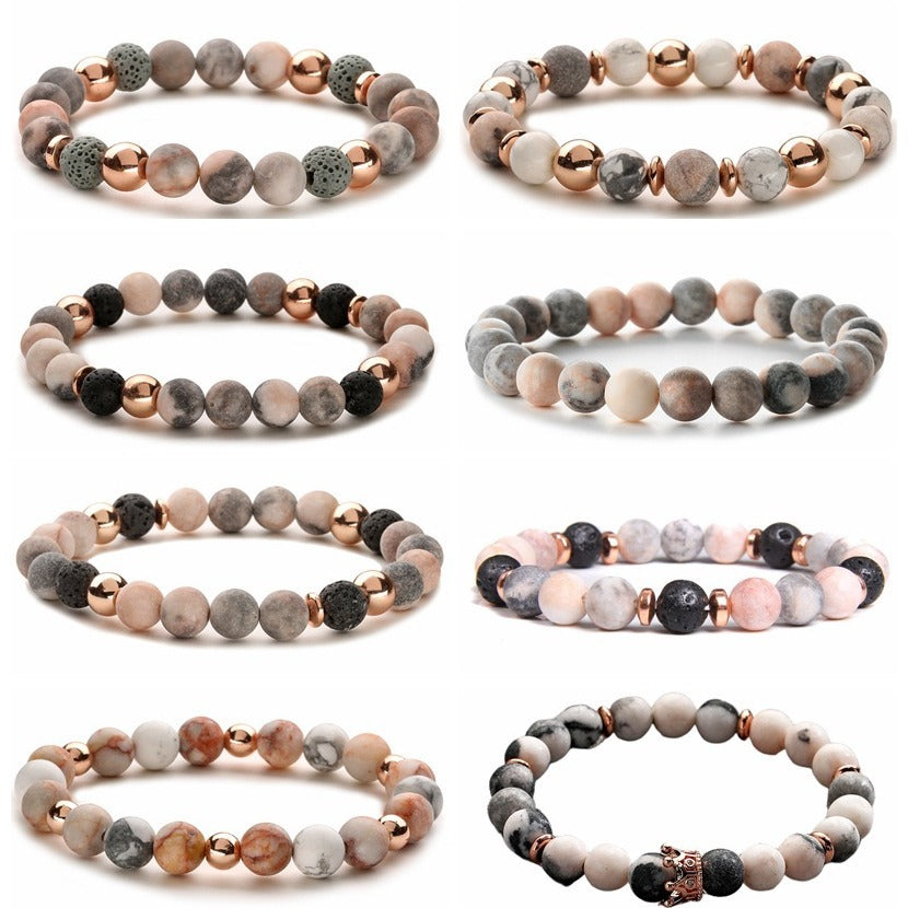 Natural Stone Essential Oil Pink Zebra Bracelets