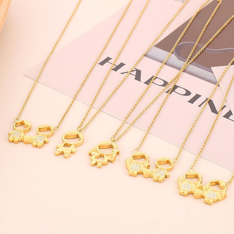 Cartoon Diamond Boys Heart Clavicle Chain Necklaces