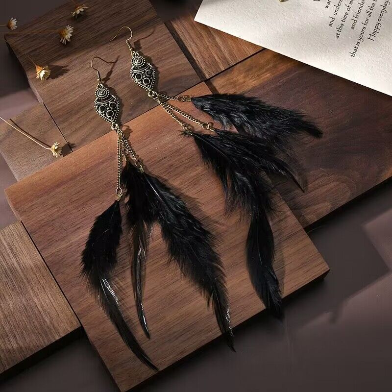 Chain Feather Ethnic Style Scenic Spot Earrings