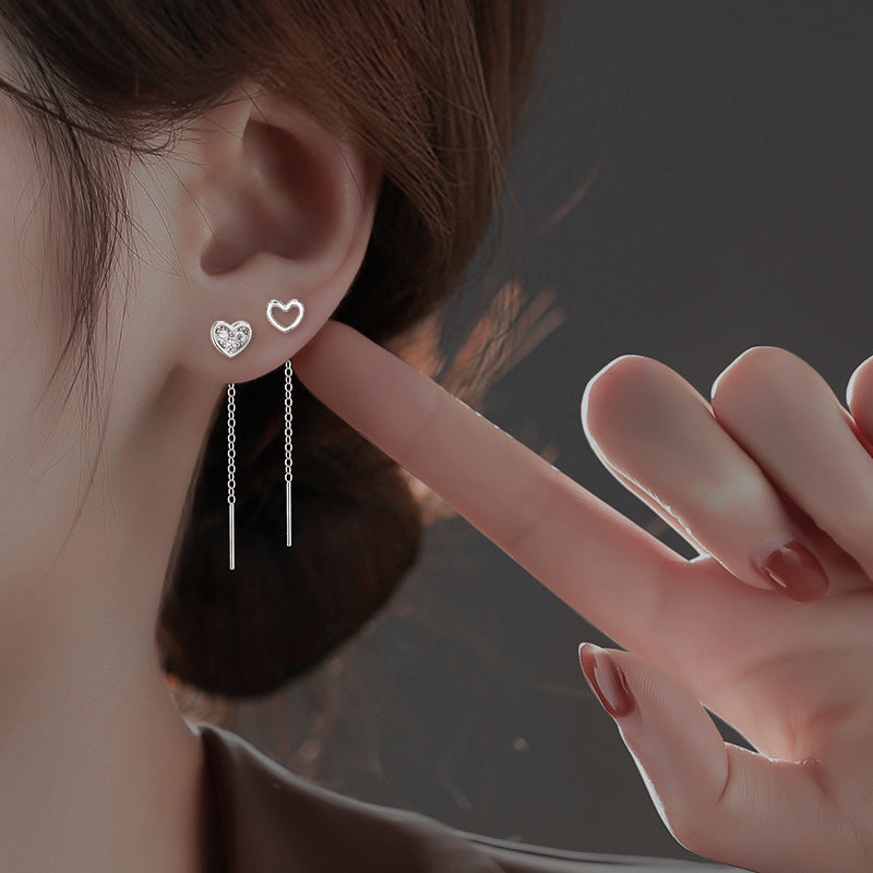 Heart Zircon Sweet Temperament Super Heart-shaped Ear Line