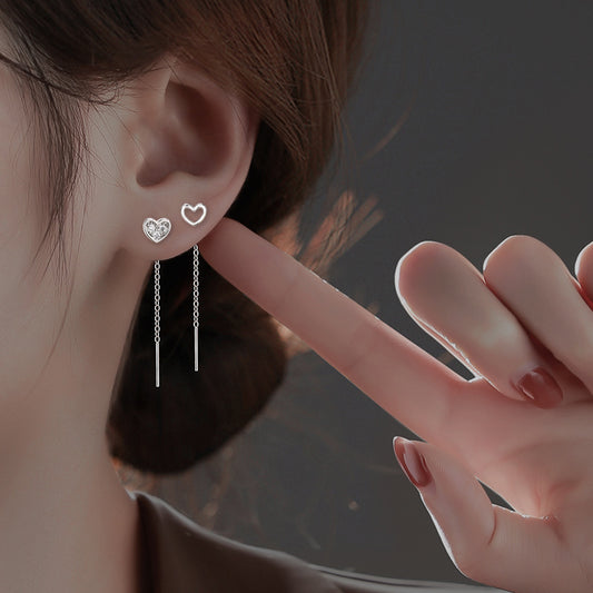 Heart Zircon Sweet Temperament Super Heart-shaped Ear Line