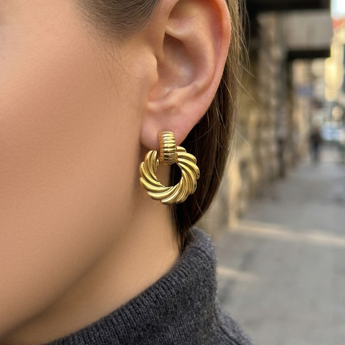 Women's Steel Spiral Twisted Thick Gold Electroplated Elegant Earrings