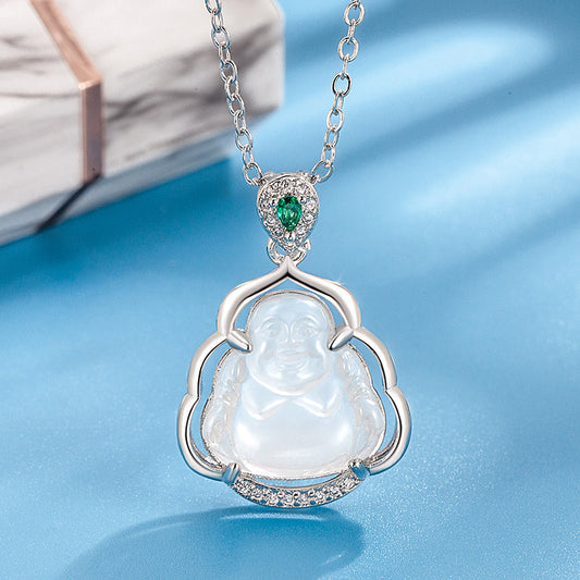 Chinese Style White Chalcedony Female Buddha Necklaces