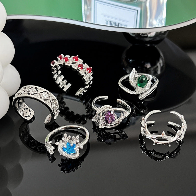 Colorful Sweet Mouth Female Fashion Flower Rings