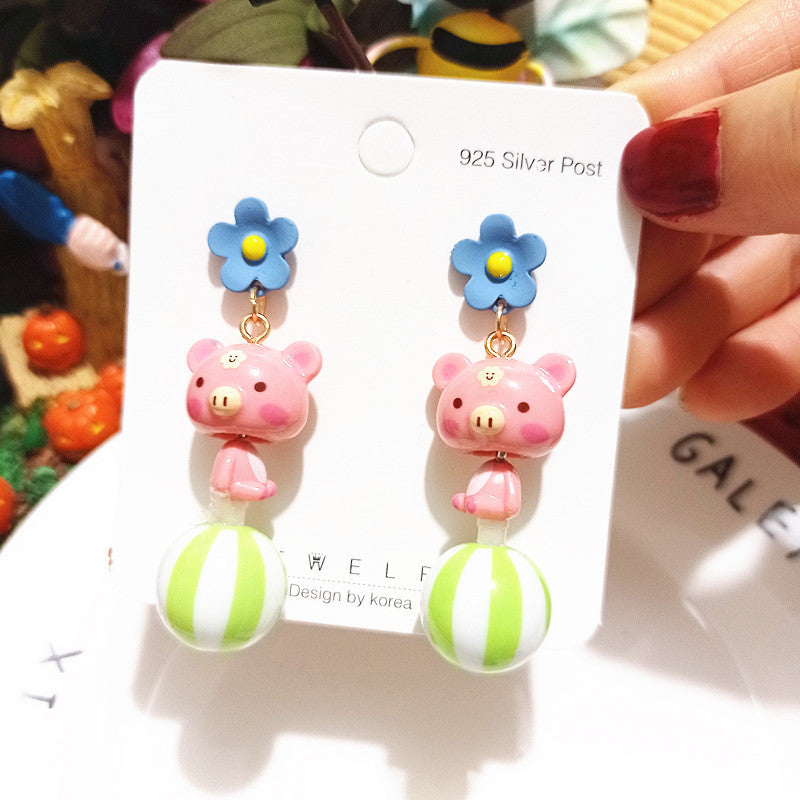 Women's Acrylic Iti Tulip Cute Ceramic Pink Pig Funny Personality Earrings