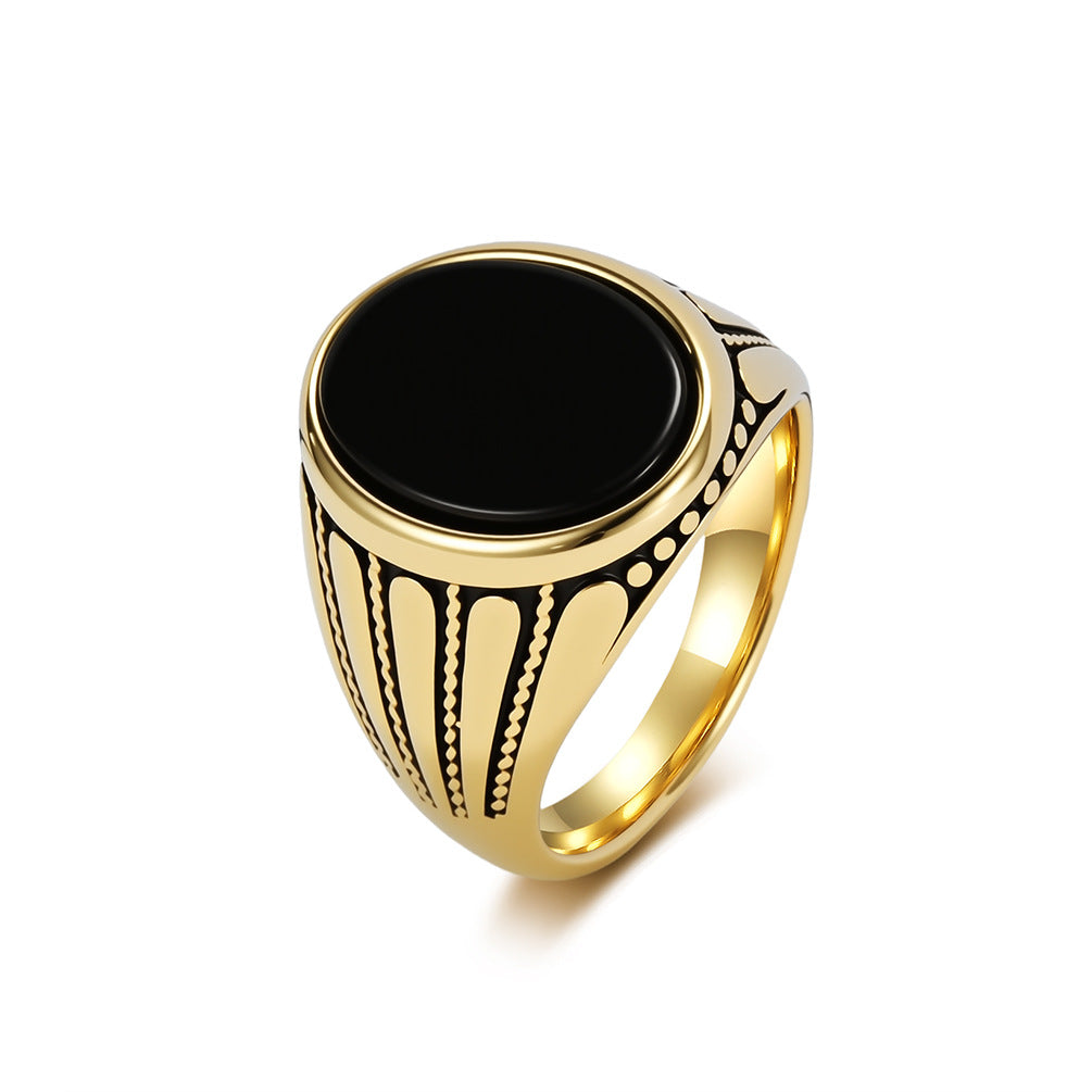 Men's Trendy Retro Black Onyx Titanium Steel Niche High Ring