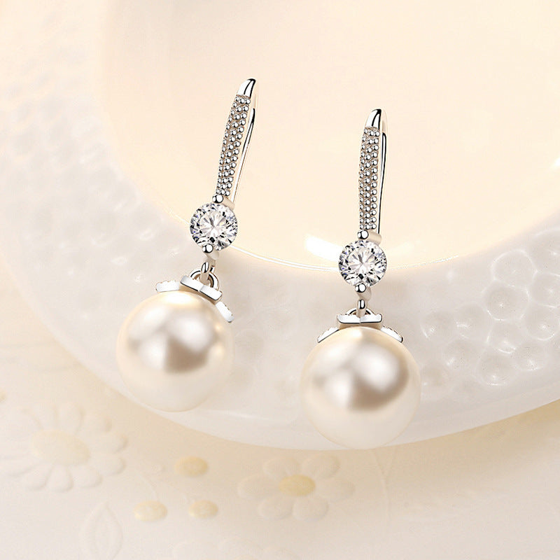 Pearl Temperament Wild High-grade Sier Plated Ear Hook Earrings