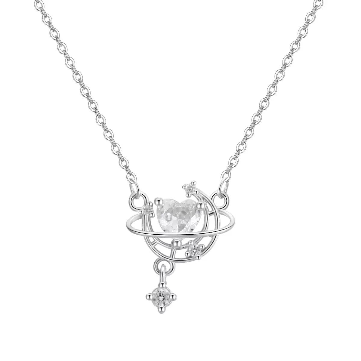 Sterling Sier Pure Fantasy Heart Moon Female Clavicle Chain Necklace