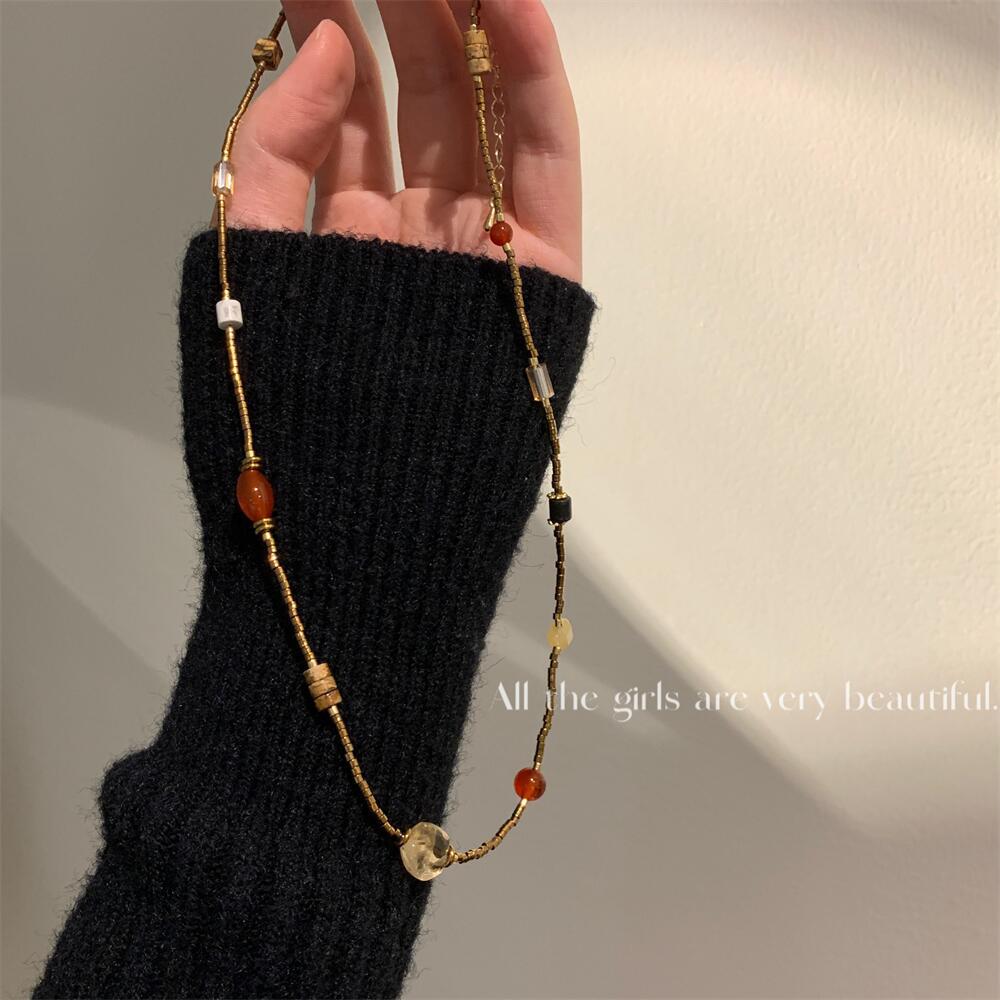 Agate Natural Stone Contrast Color Bead Necklaces