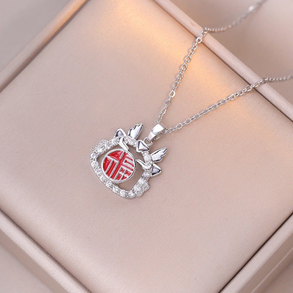 Female Minority Fashion Design Rotating Bauhinia Zircon Flower Necklace