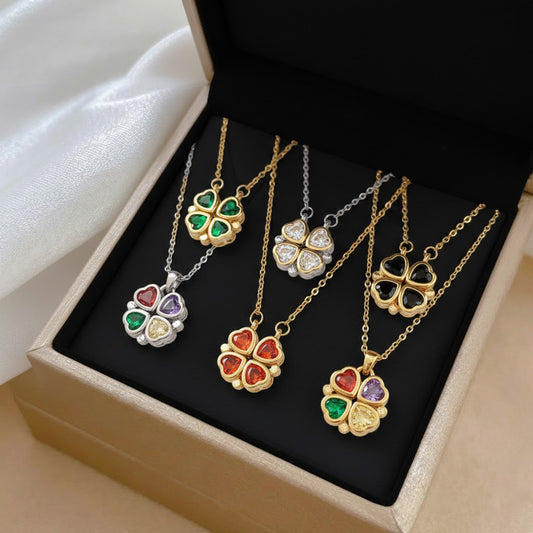 Women's Steel Cross Chain Open Close Four-leaf Flower Necklace