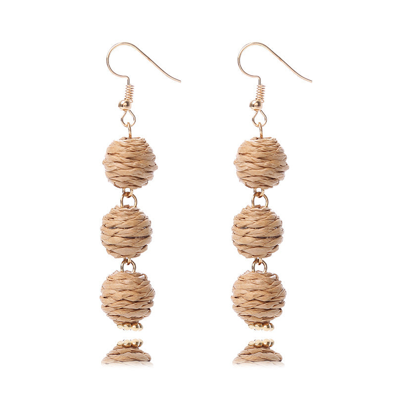 Raffia Round Long Eardrops Bohemian Retro Earrings