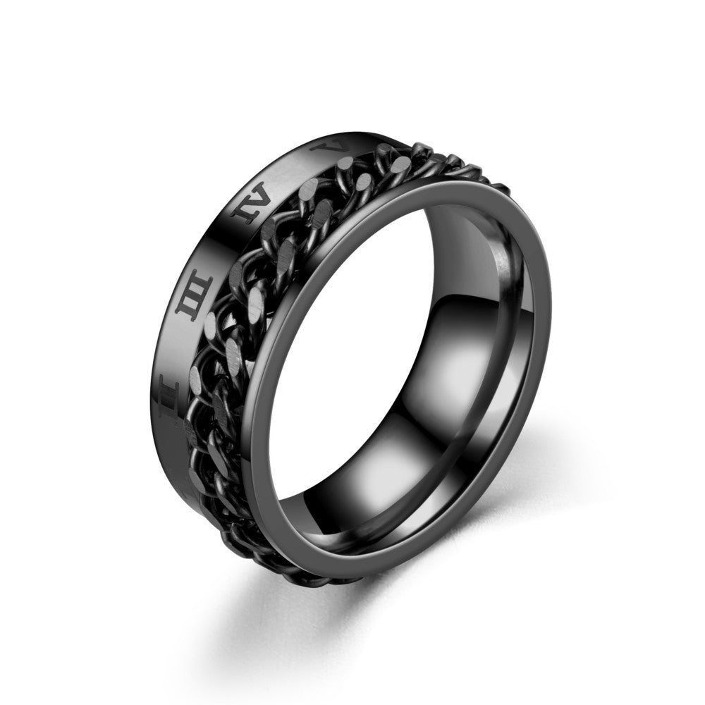 Men's Simple Lucky Jewelry Titanium Steel Rotatable Rings