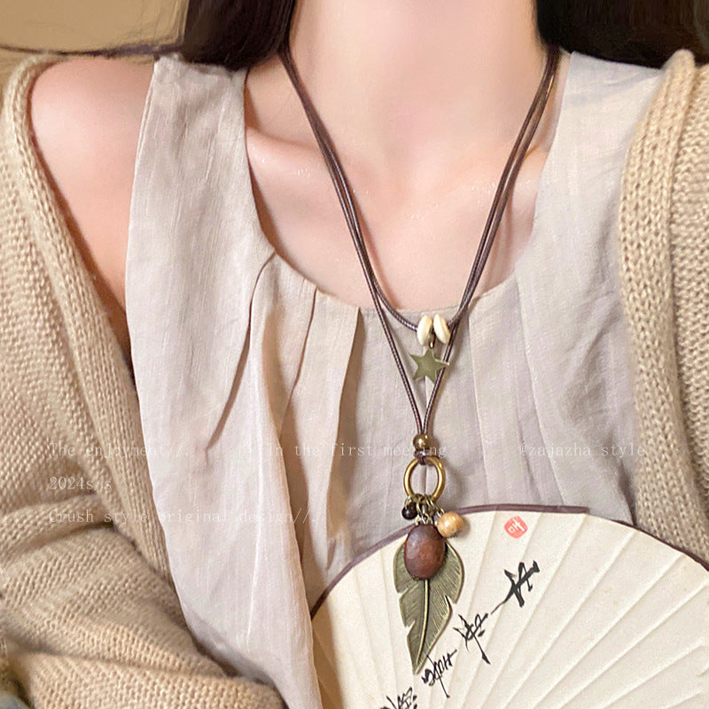 Women's Feather Chinese Retro Ethnic Twin Sweater Necklaces