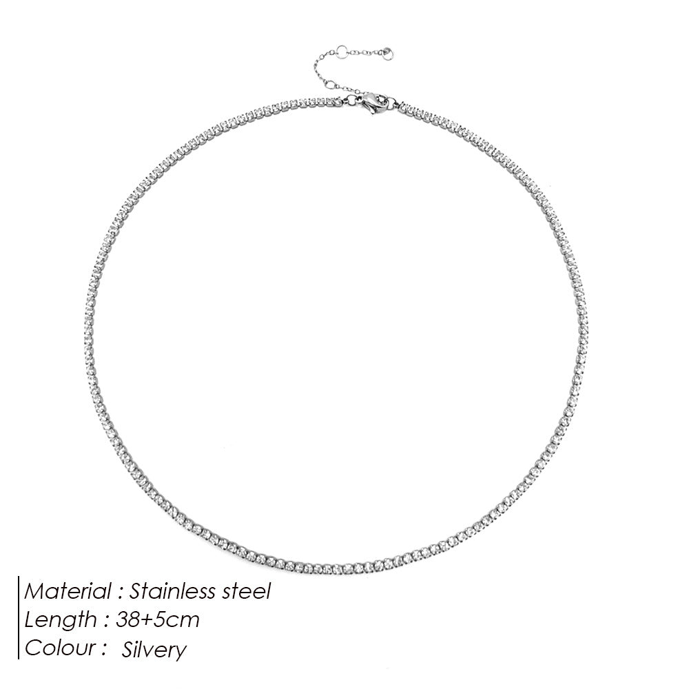 Fashion Single Row Diamond Round Zircon Tennis Clavicle Necklaces