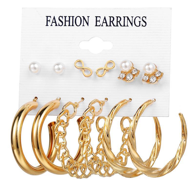 Women's Inlaid Pearl Creative French Retro Gold Ear Stud Earrings
