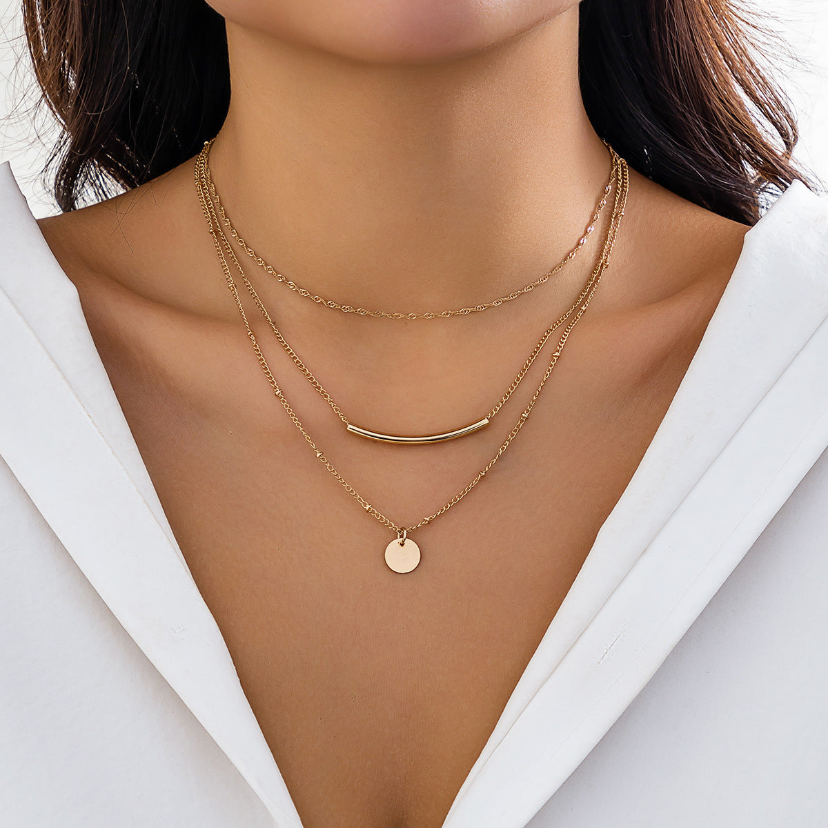 Glossy Personalized Round Tube Twin Metallic Snake Bones Necklace