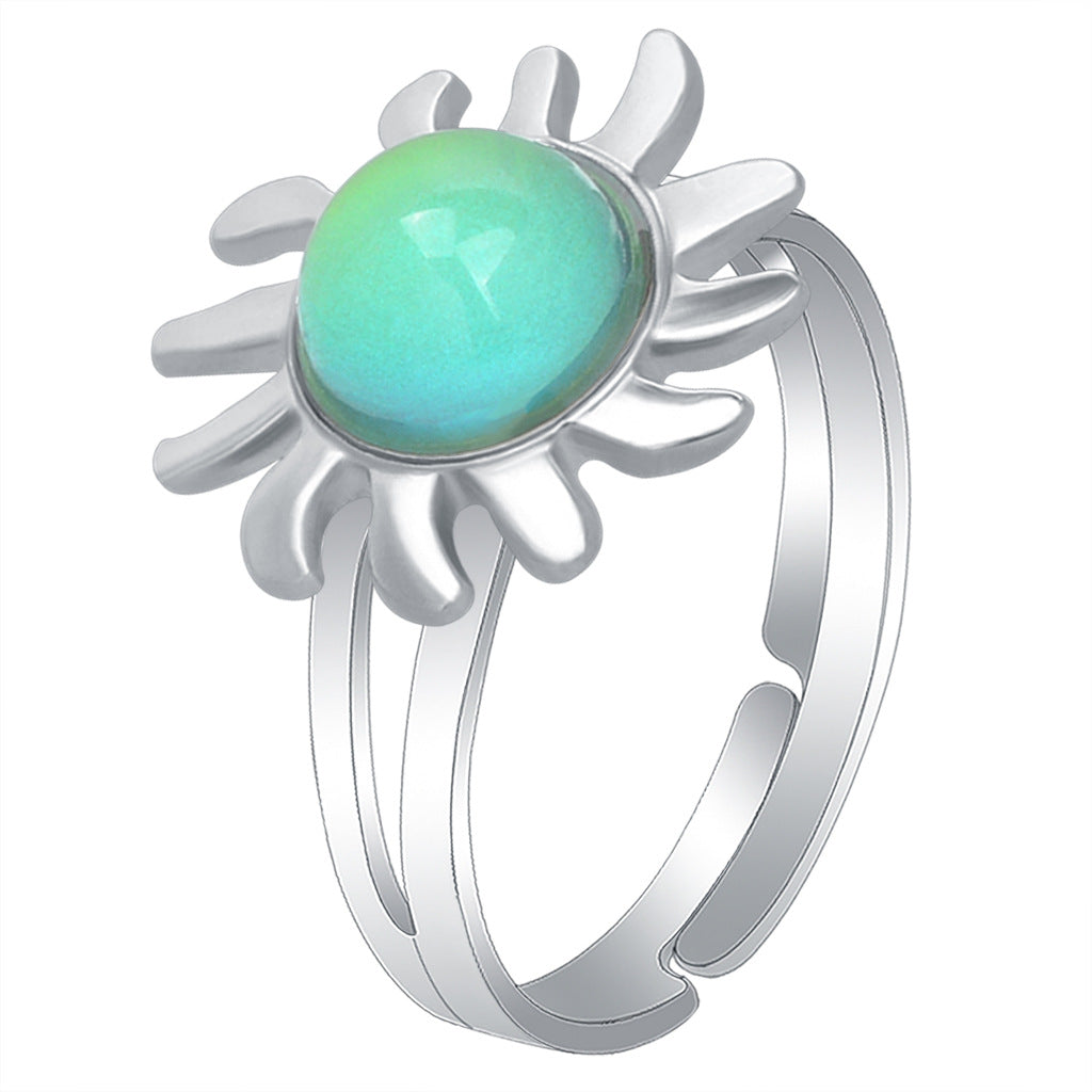 Women's Retro Oval Round Gem Temperature Change Adjustable Ring