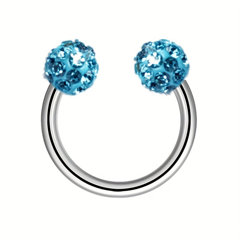 Stainless Steel Thin Needle Rod Rhinestone Ball Trendy Nose Ear Rings