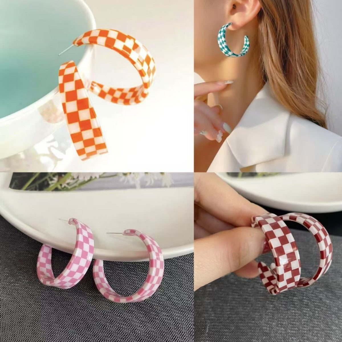 Sier Needle Optional Fresh Plaid Shaped Elegant Acrylic Rings