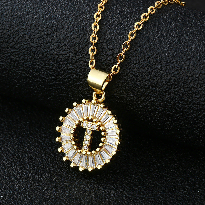 Xi Copper Inlaid Zircon Small Size Round Necklaces