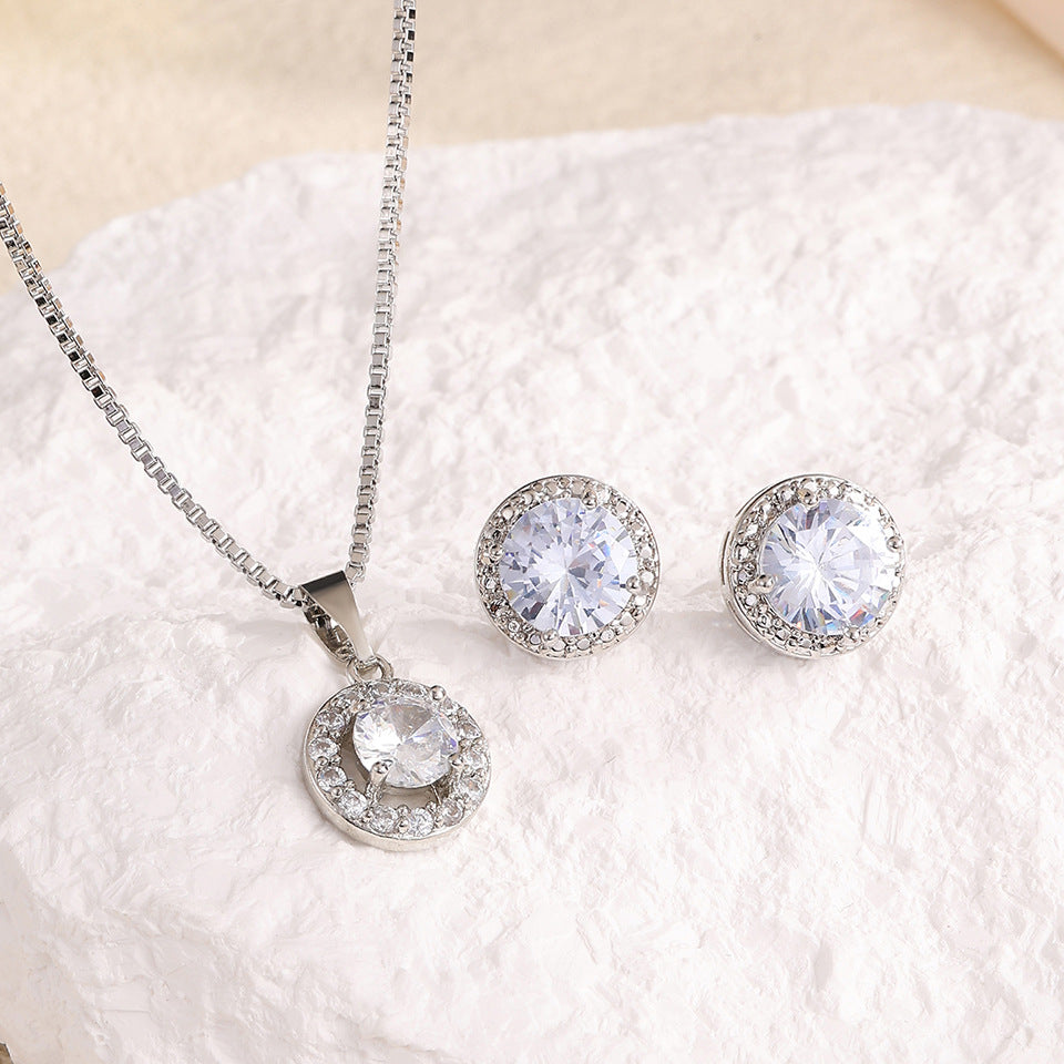 Women's Diamond Zircon Suit Light Luxury Full Inlaid Clavicle Chain Earrings