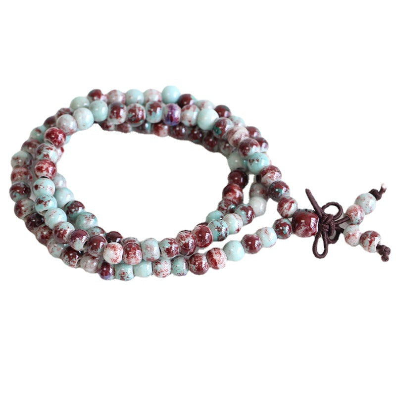 Women's & Men's Ethnic Style Ceramic Buddha Beads Long Bracelet