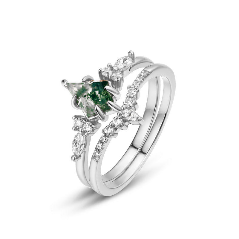 Affordable Luxury Fashion Sier Green Moss Stone Fresh Water Rings
