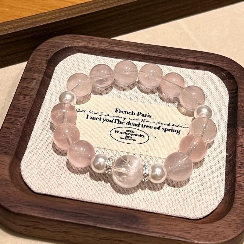 Late Artificial Crystal Couple Sense Female Heart Moonstone Design Strawberry Bracelets