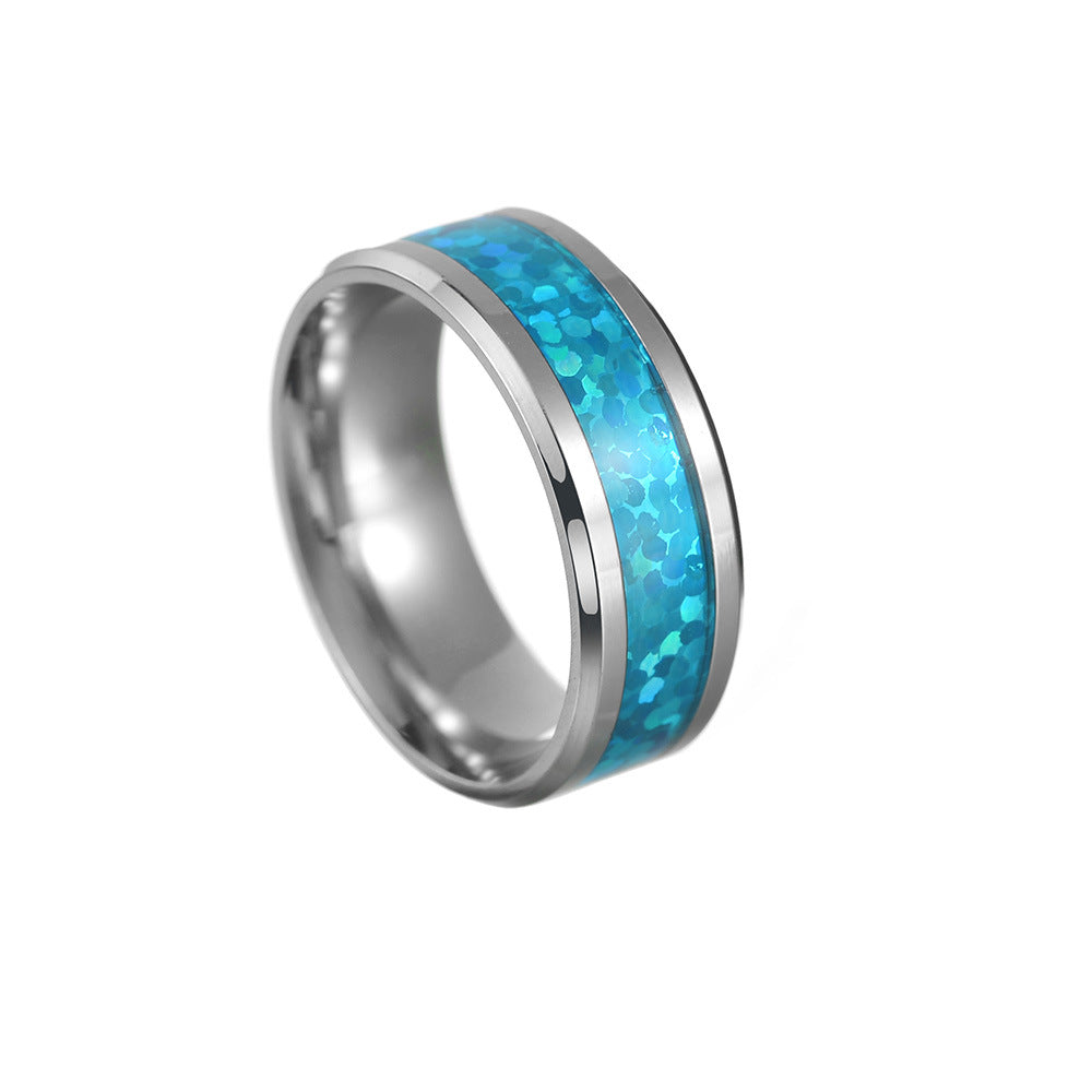 Women's & Men's Standard Size Titanium Steel Ornament Blue Rings