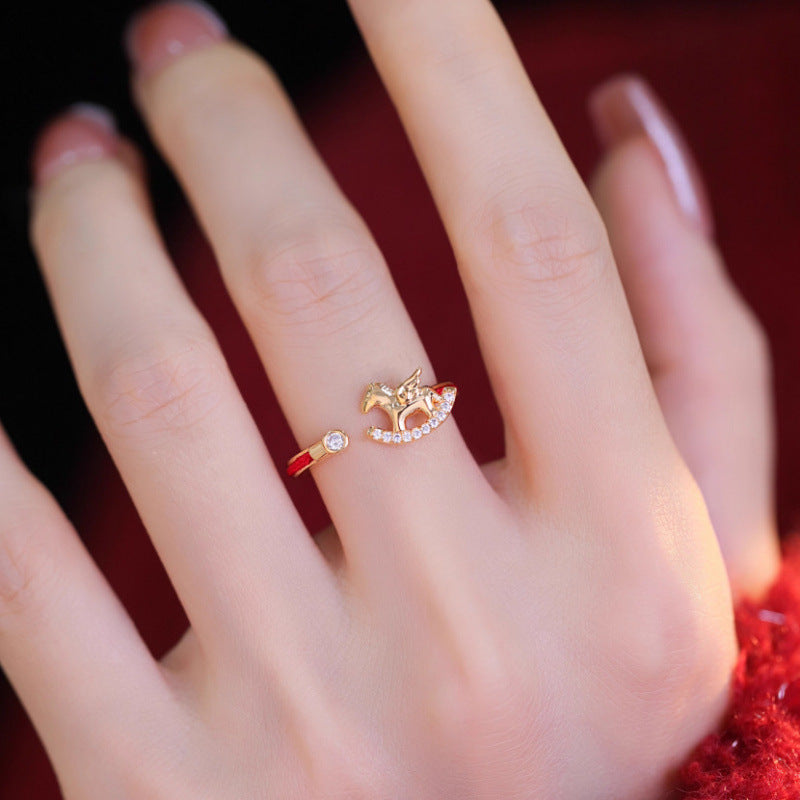 Red Rope Pony Female Immediately Rich Fashion Switchable Rings