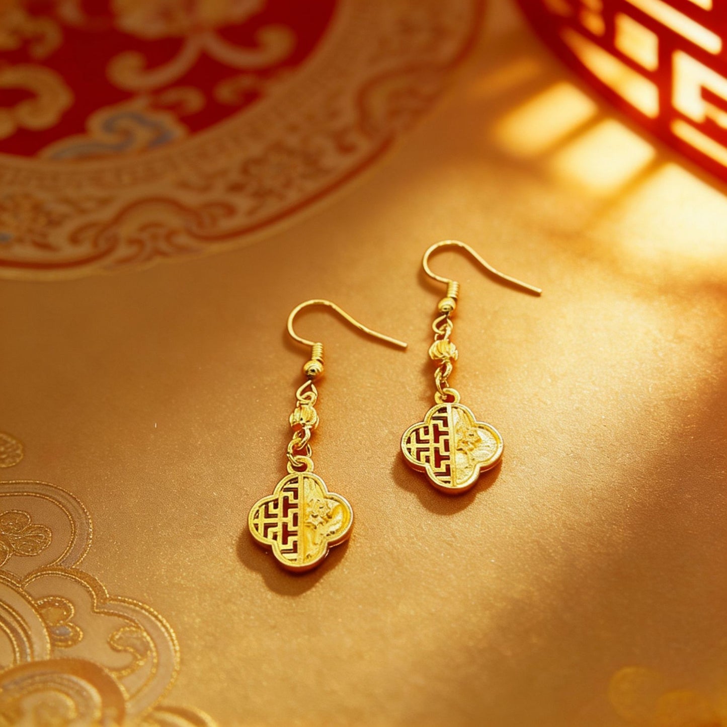 Hollow Four-leaf Window Flower Ear Hook Chinese Style National Trendy Stud Earrings