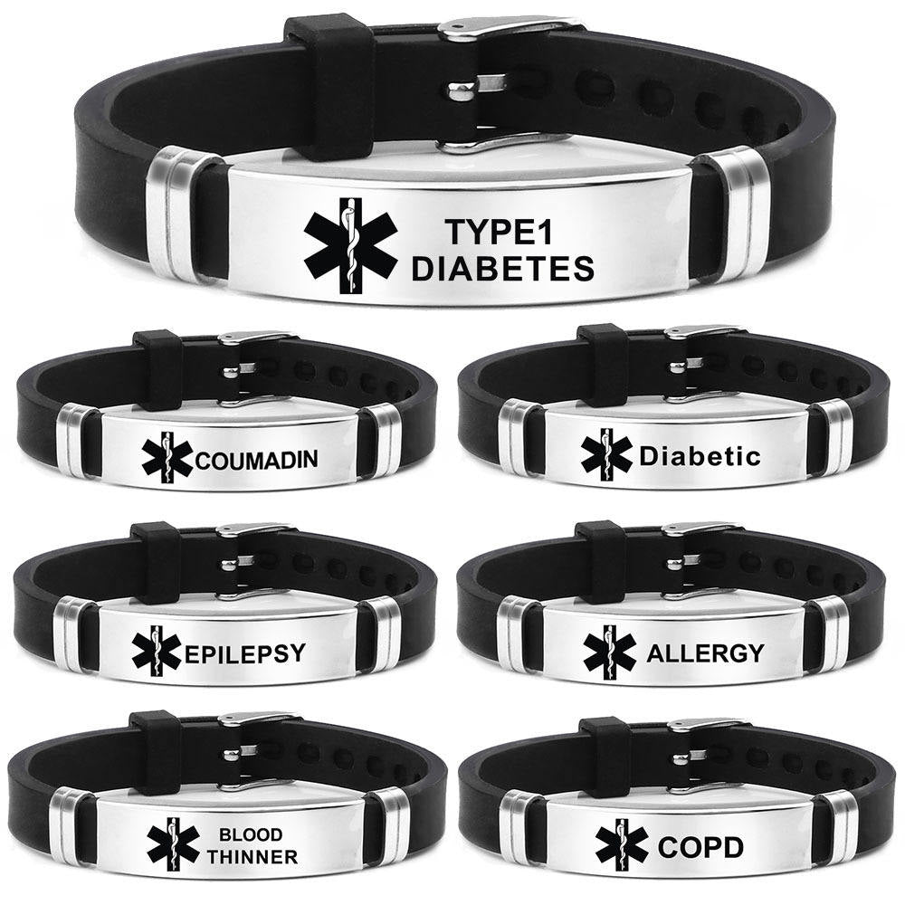 Warning Words Adjustable Sports Stainless Steel Life Star Medical Bracelet